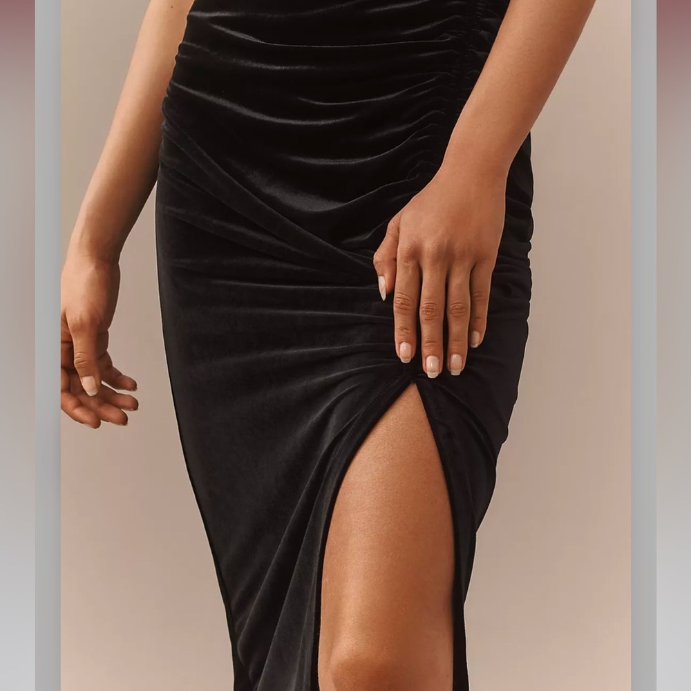 Anthropologie Maya Ruched Cowl Neck Black Velvet Dress NWT Size SP - Picture 4 of 7